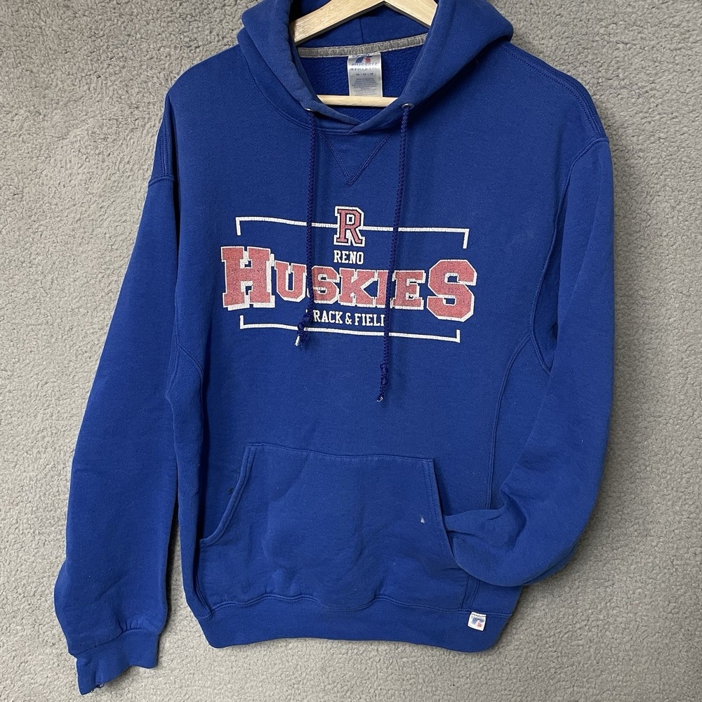 Russell Athletic Reno Huskies Nevada Track and Field Hoodie Blue Medium Vintage